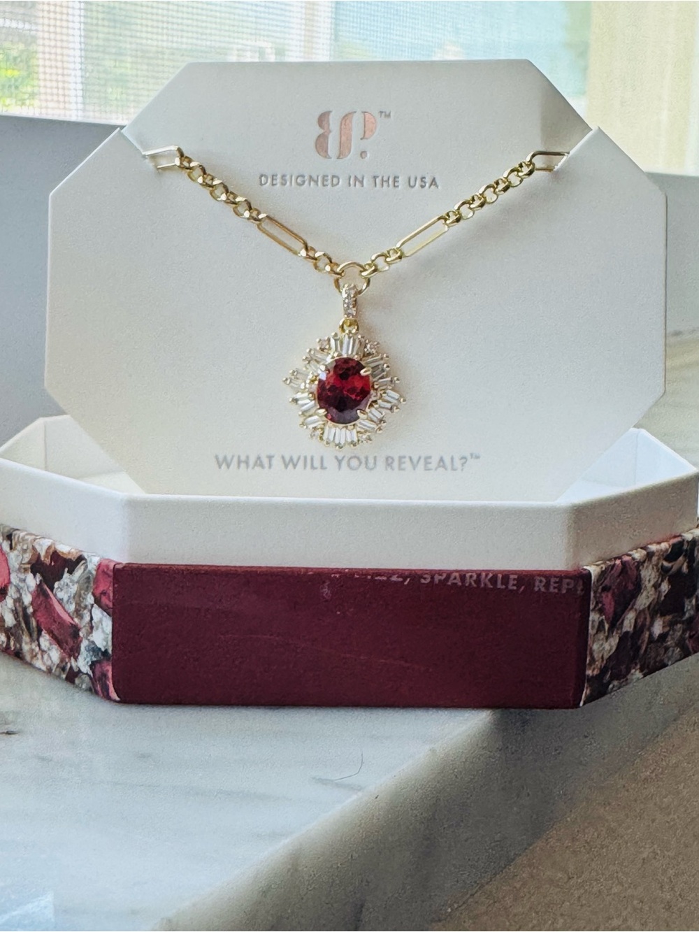 Bomb Party Garnet and CZ Necklace on Gold Plating